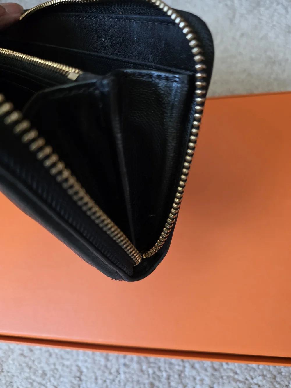 Tory Burch Black Quilted Leather Zip Wallet with Gold Logo Pull